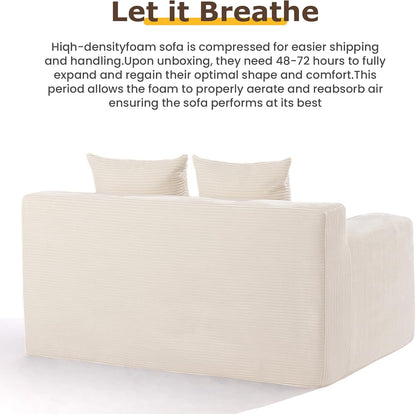 Convertible Sofa Bed, 3 in 1 Loveseat Folding Couch Bed Foldable - Chaise Lounge Chair & Floor Futon Sleeper, Corduroy Pull Out Sofa Bed with 4 Pillows for Living Room, Beige