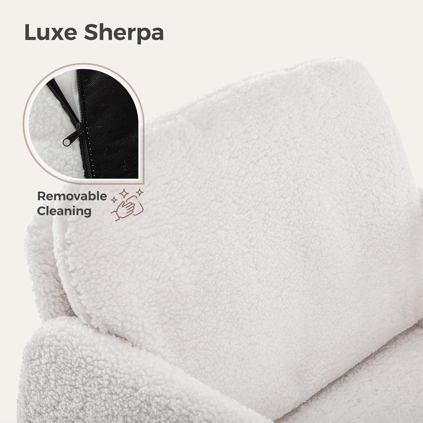 Mondeer Armchair, Single Lounge Sofa with Side Pocket with Metal Legs, Cosy Faux Lambskin Fabric, Modern, for Living Room, Bedroom, Study, 63 x 75 x 75 cm, White