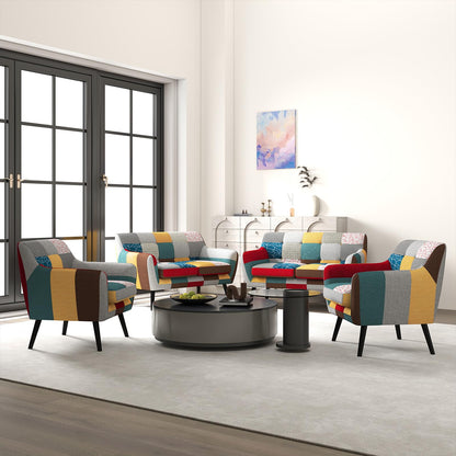 Bonzy Home Modern Oversized Accent Chair for Living Room, Colorful Boho Linen Fabric Upholstered Armchair with Wood Legs, Single