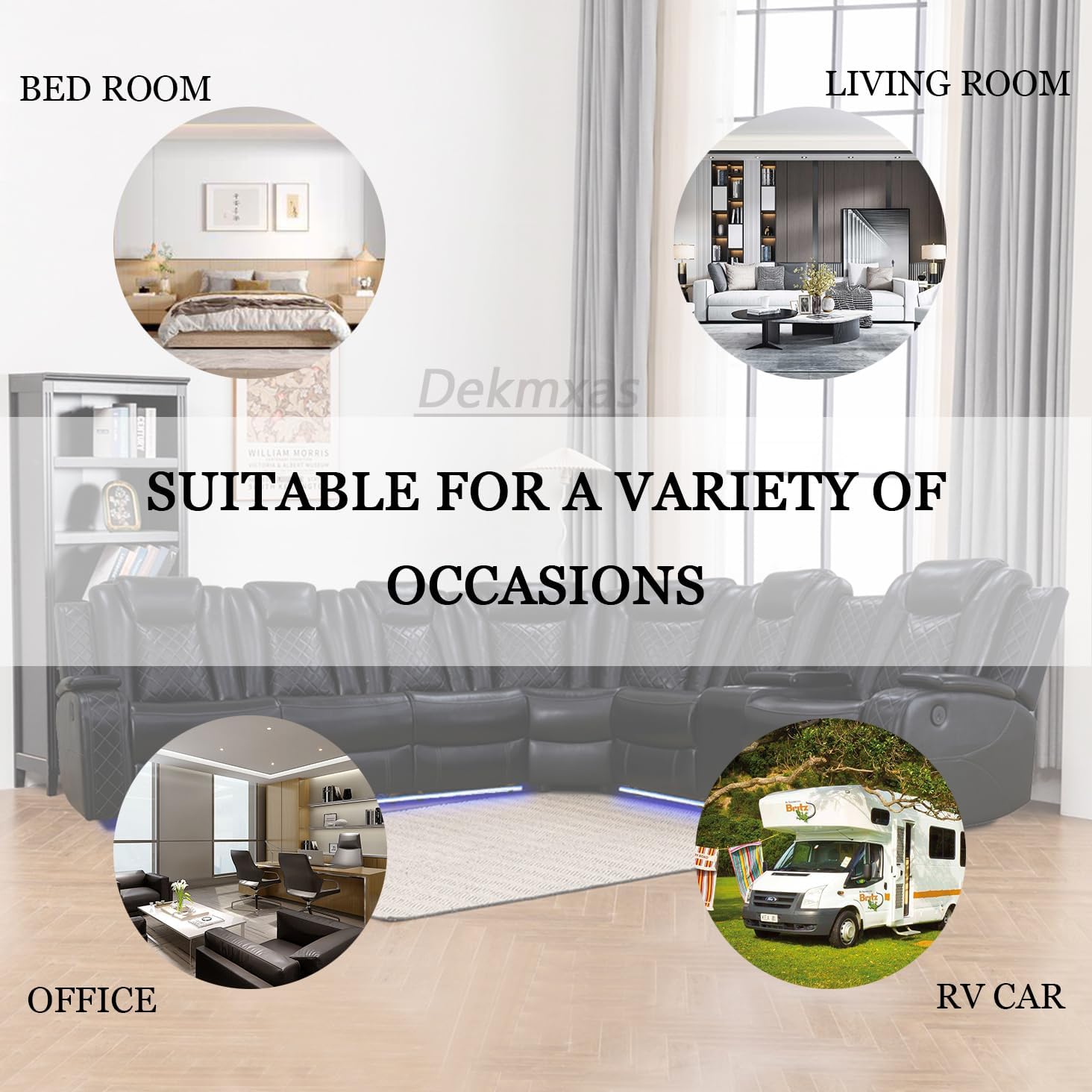 Power Recliner Sectional Sofa Set,Living Room Furniture Sets,Black Leather Sectional Reclining Couch Power Reclining Sofa with LED Light/Storage Console for Living Room