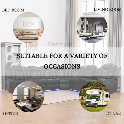 Power Recliner Sectional Sofa Set,Living Room Furniture Sets,Black Leather Sectional Reclining Couch Power Reclining Sofa with LED Light/Storage Console for Living Room