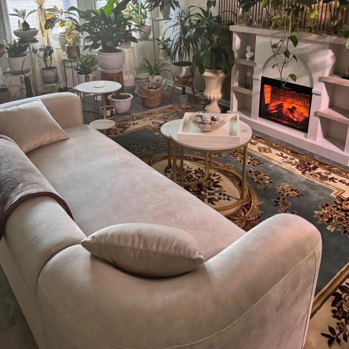 Acanva Luxury Modern Tight Curved Back Velvet Sofa, Minimalist Style Comfy Couch for Living Room Apartment, 3 Seater, Cream