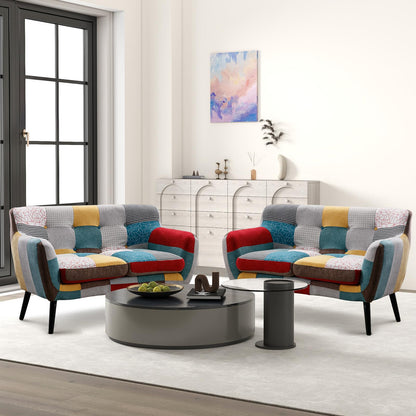 Bonzy Home Modern Oversized Accent Chair for Living Room, Colorful Boho Linen Fabric Upholstered Armchair with Wood Legs, Single