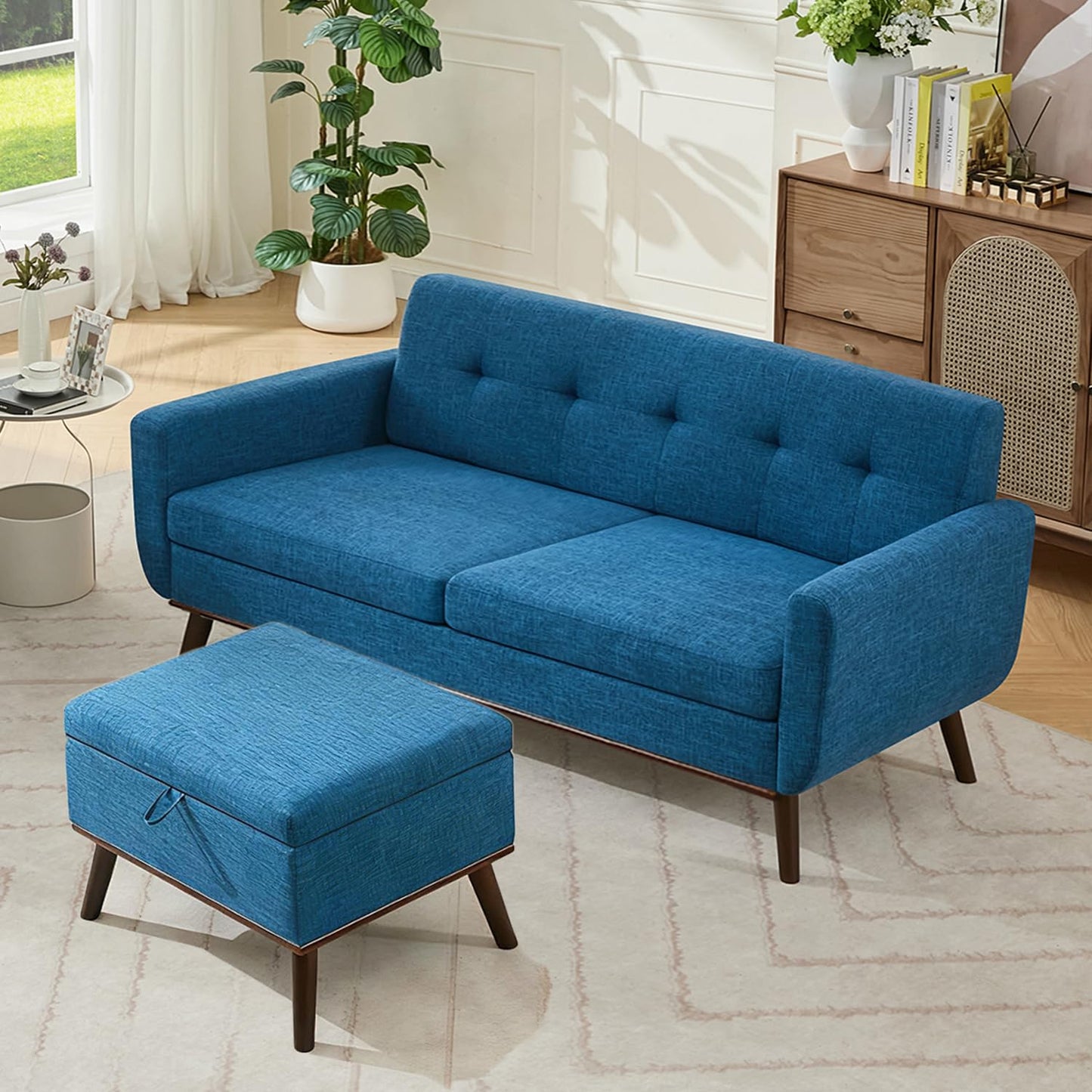 Kingfun 65.2" W Loveseat Sofa, Mid Century Modern Decor Love Seat Couches for Living Room, Button Tufted Upholstered Furniture, Solid & Easy to Install Small Couch for Bedroom Office Apartment, Beige