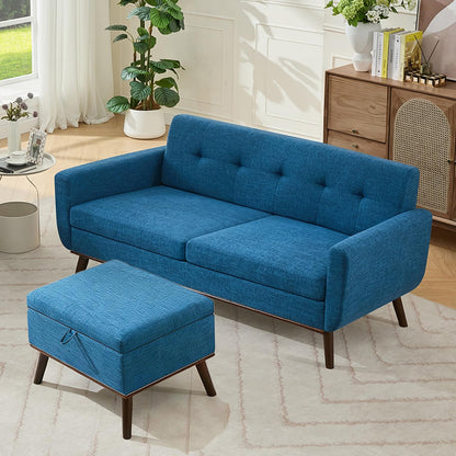 Kingfun 65.2" W Loveseat Sofa, Mid Century Modern Decor Love Seat Couches for Living Room, Button Tufted Upholstered Furniture, Solid & Easy to Install Small Couch for Bedroom Office Apartment, Beige