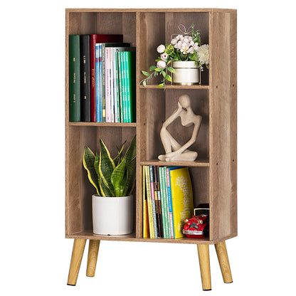 LEYAOYAO Cube Bookshelf 3 Tier Mid-Century Rustic Brown Modern Bookcase with Legs,Retro Wood Bookshelves Storage Organizer Shelf,Freestanding Open Book Shelves for Bedroom,Living Room,Office