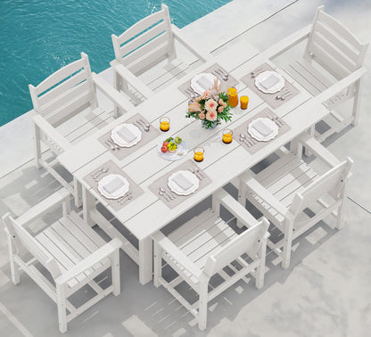 SERWALL Outdoor HDPE Dining Table Set, 7-Piece Outdoor Dining Table Sets with Umbrella Hole Cut-Out Table and 6 Chairs, Gray