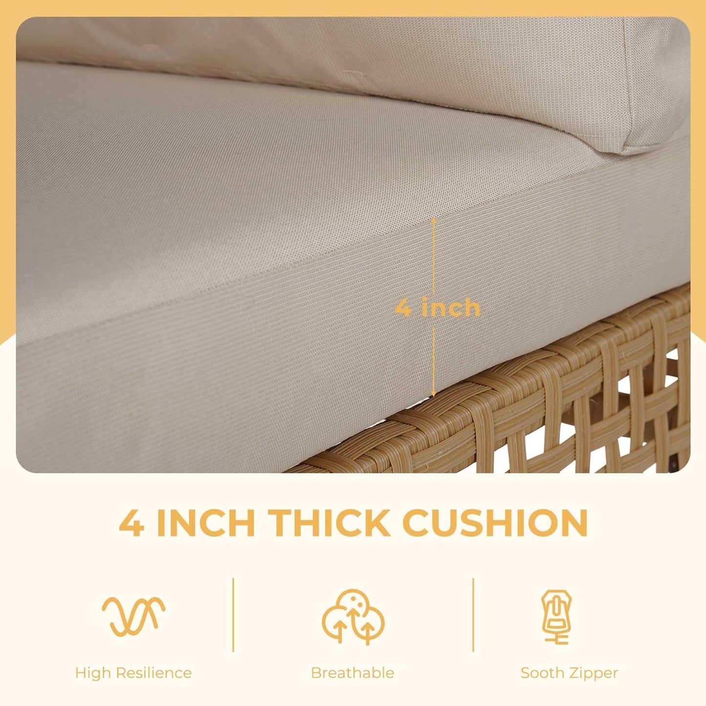 Grand patio 7-Piece Wicker Patio Furniture Set, Boho Outdoor Conversation Set Sectional Sofa with Water Resistant Thick Cushions and Coffee Table, Cream