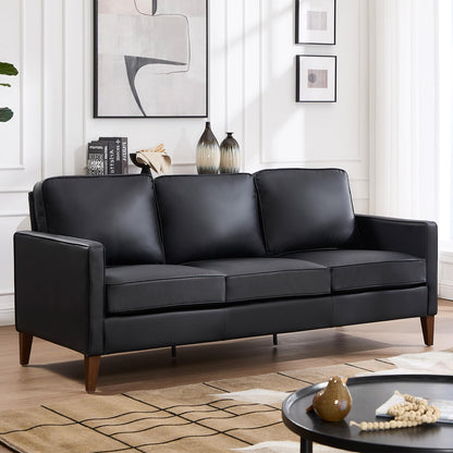 EBELLO 77” Mid Century Modern Sofa Couch, 3 Seater Faux Leather Couches for Living Room, Soft Padded Comfy Cushion, Small Sofa for Small Spaces, Bedroom, Apartment, Dark Brown