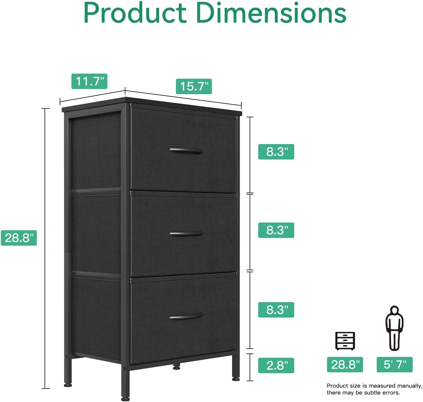 AODK Dresser for Bedroom Nightstand Small Dressers Chest of Drawers End Table for Living Room, Closet Dresser with 3 Storage Drawers Organizer Clothes, Black