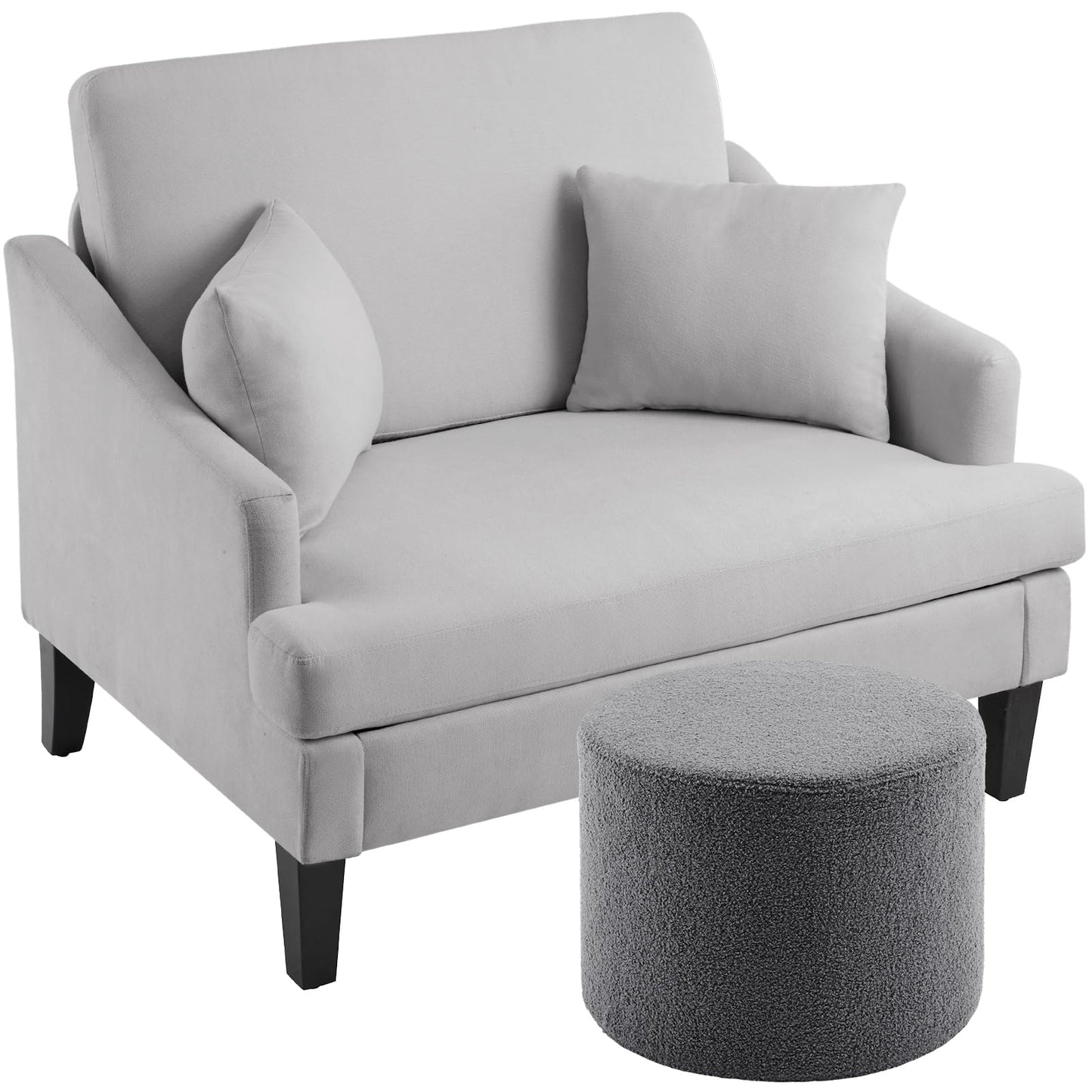 Bezseller Oversized Accent Chair, 33.5'' Wide Seat Comfy Armchair with 2 Pillows, Upholstered Big Reading Chair, Modern Single Sofa Chair for Living Room Bedroom Apartment Office, Beige