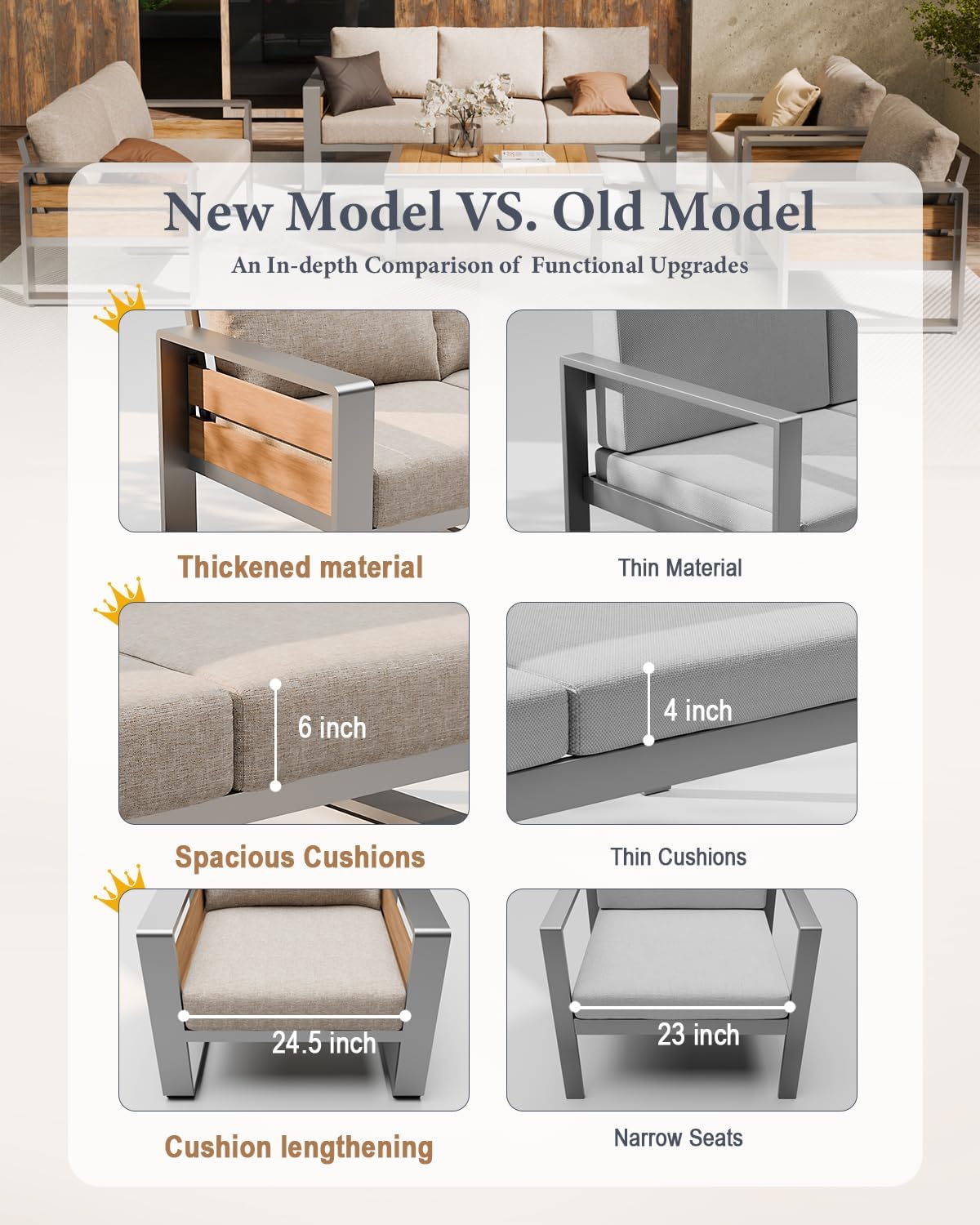 ZANDOR Aluminum Outdoor Patio Furniture - 2 Pcs Armchair, All-Weather Metal Modern Outside Furniture with Washable Thick Cushion for Garden/Backyard/Porch, Grey