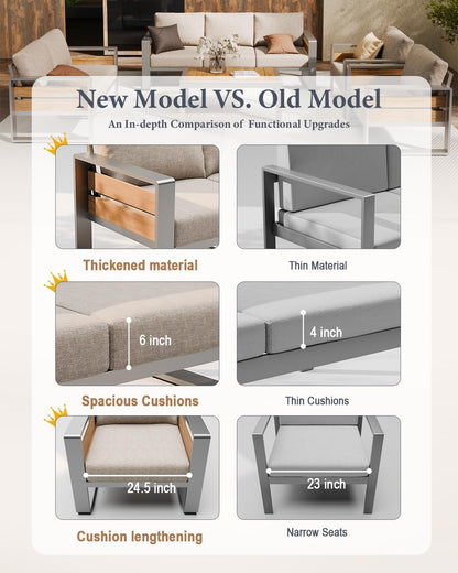 ZANDOR Aluminum Outdoor Patio Furniture - 2 Pcs Armchair, All-Weather Metal Modern Outside Furniture with Washable Thick Cushion for Garden/Backyard/Porch, Grey