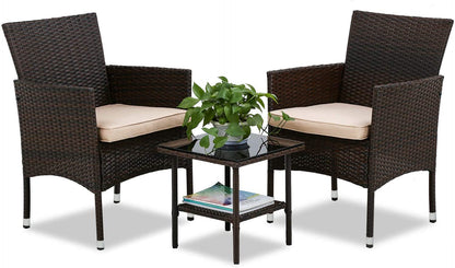 FDW | 4-Piece Patio Furniture Set | Black | Outdoor Wicker Furniture with Coffee Table | Modern Rattan Chairs Conversation Set | Outdoor Seating | Weather-Resistant | for Porch, Garden, Lawn