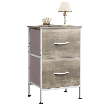 WLIVE Night Stand, Small 2 Drawer Dresser, Nightstand with Fabric Bins for Bedroom, Closet, Dorm, Rustic Brown Wood Grain Print, 11.8" D x 15.7" W x 20.9" H