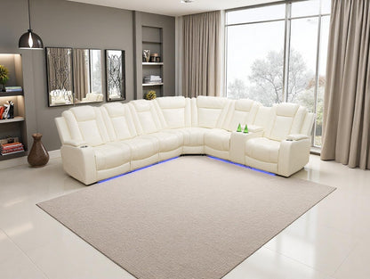 Power Recliner Sectional Sofa Set,Living Room Furniture Sets,Black Leather Sectional Reclining Couch Power Reclining Sofa with LED Light/Storage Console for Living Room