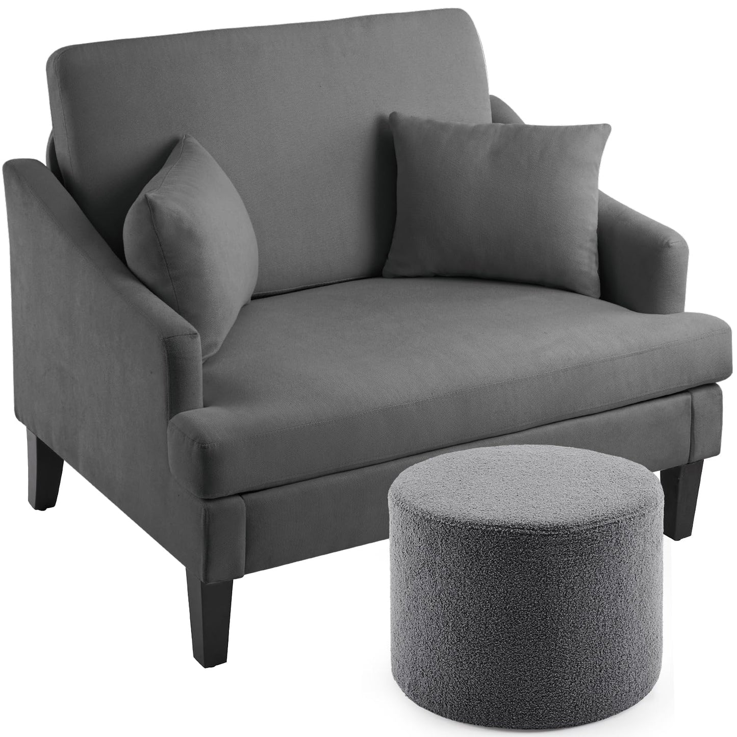 Bezseller Oversized Accent Chair, 33.5'' Wide Seat Comfy Armchair with 2 Pillows, Upholstered Big Reading Chair, Modern Single Sofa Chair for Living Room Bedroom Apartment Office, Beige