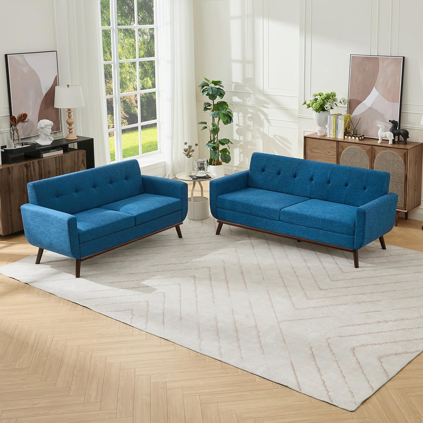 Kingfun 65.2" W Loveseat Sofa, Mid Century Modern Decor Love Seat Couches for Living Room, Button Tufted Upholstered Furniture, Solid & Easy to Install Small Couch for Bedroom Office Apartment, Beige