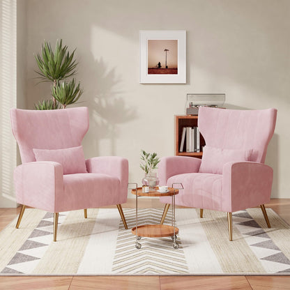 Relaxing Chair, Single Sofa, TV Chair, Wing Chair with Pillow and Gold Metal Feet Made of Velvet up to 130 kg, Bedroom, Living Room, Beige