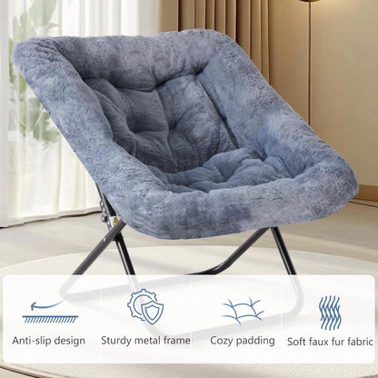 DUMOS Comfy Chair for Adults, Soft Faux Fur Folding Lounge for Bedroom Living Room Dorm Rooms Flexible Reading Chair for Teens, Large Size Foldable (Square-Gray)
