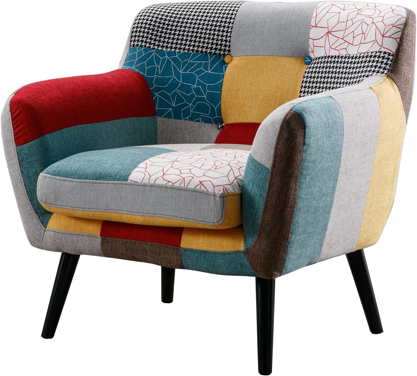 Bonzy Home Modern Oversized Accent Chair for Living Room, Colorful Boho Linen Fabric Upholstered Armchair with Wood Legs, Single