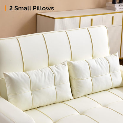 VINGLI Beige Loveseat Sleeper Sofa, Convertible Futon Sofa Bed Faux Leather Pullout Couch Bed with USB Ports, Cup Holders, Armrest for Living Room, Bedroom, Home Office Apartment