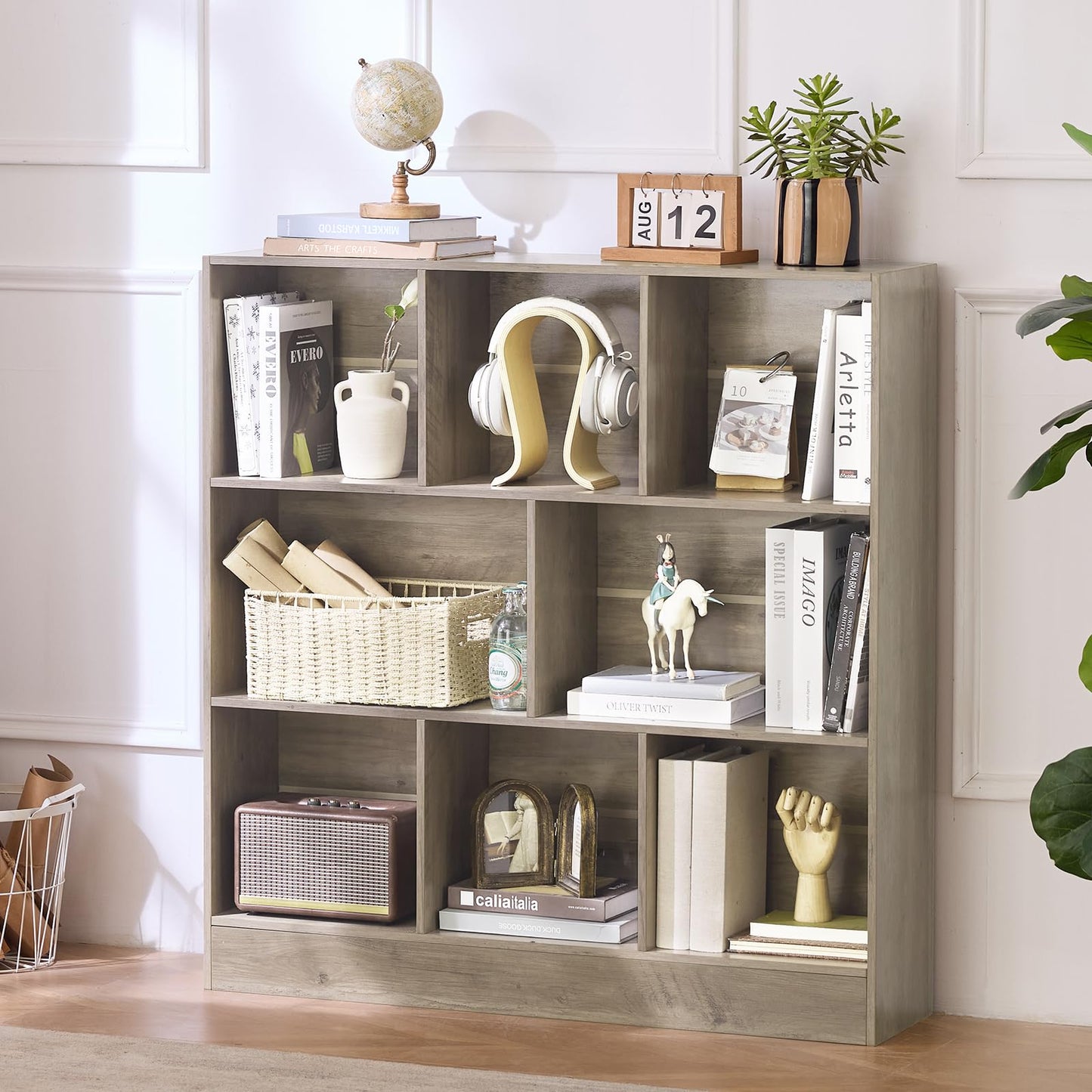 LEYAOYAO Cube Bookshelf 3 Tier Mid-Century Rustic Brown Modern Bookcase with Legs,Retro Wood Bookshelves Storage Organizer Shelf,Freestanding Open Book Shelves for Bedroom,Living Room,Office