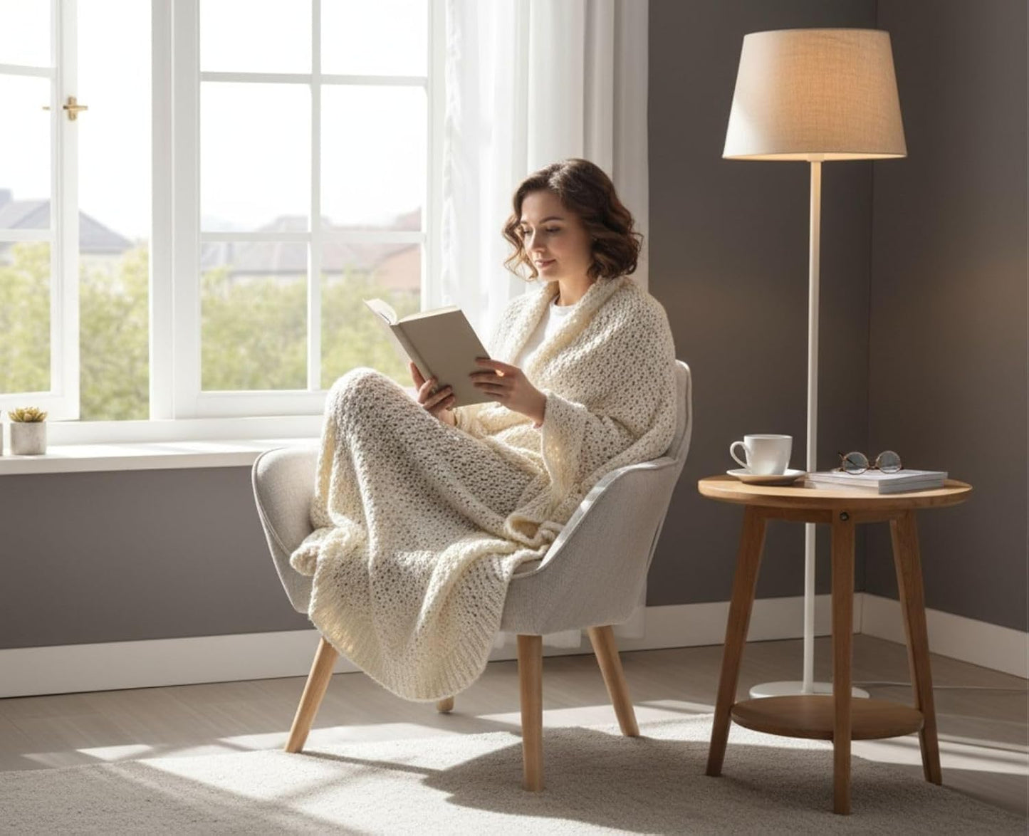 Accent Chair Armchair, Padded Armrest Chair, Reading Chair with Wooden Legs Made of Linen, Reading Chair, Single Sofa, TV Chair for Living Room, Bedroom, Lounges, Beige