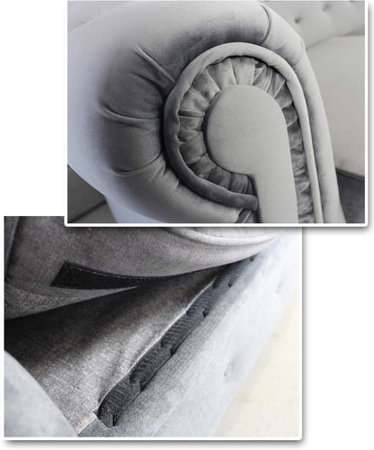 Chesterfield Asti 3-Seater Sofa Set, Glamour Design Sofa Set, Wooden Feet, Upholstered Sofa, for the Living Room