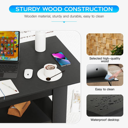 FDW 39.4" Lift Top Coffee Table with Hidden Compartment and Storage Shelf Wooden Lift Tabletop for Home Living Room Reception Room Office,Bark Black