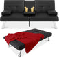 Best Choice Products Faux Leather Upholstered Modern Convertible Futon, Adjustable Folding Sofa Bed, Guest Bed w/Removable Armrests - Black