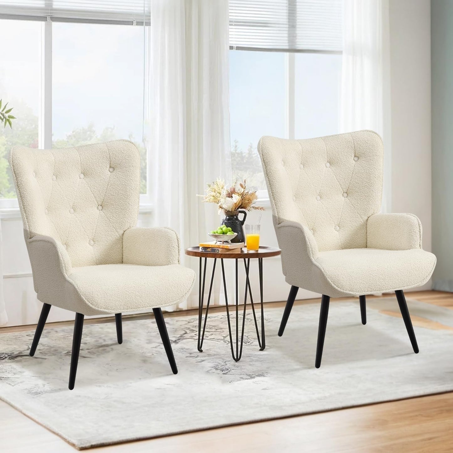 Armchair with Stool, Wing Chair with Stool Made of PU Leather, Armchair, Living Room Recliner Chair with Footrest, Lounge Chair, Upholstered Chair for Living Room, Bedroom, Study, Brown