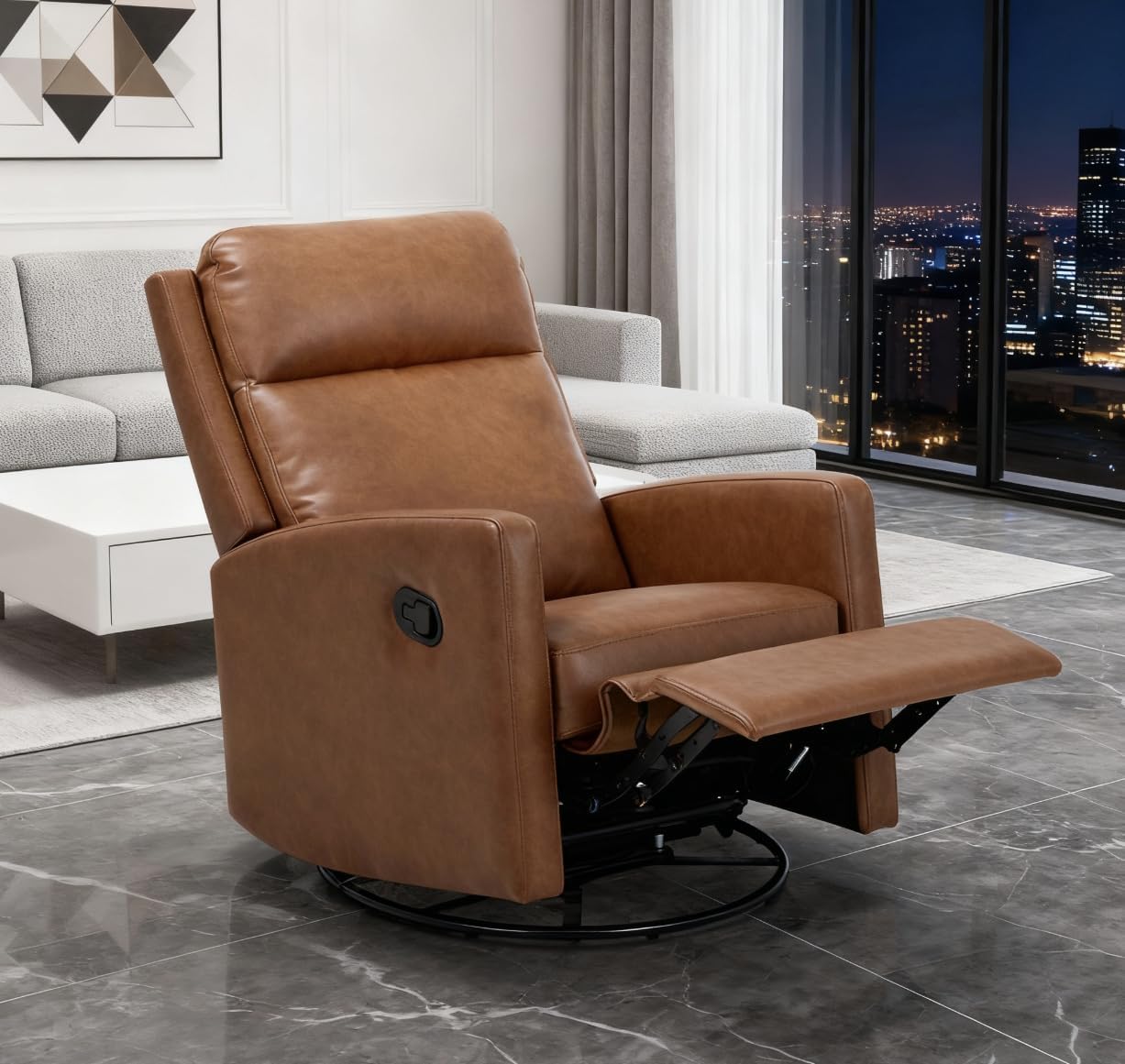 3-in-1 Swivel Rocking Recliner Chair, Oversized MALOL Glider with Ergonomic Back, PU Leather Recliner for Living Room and Nursery (Cocoa)