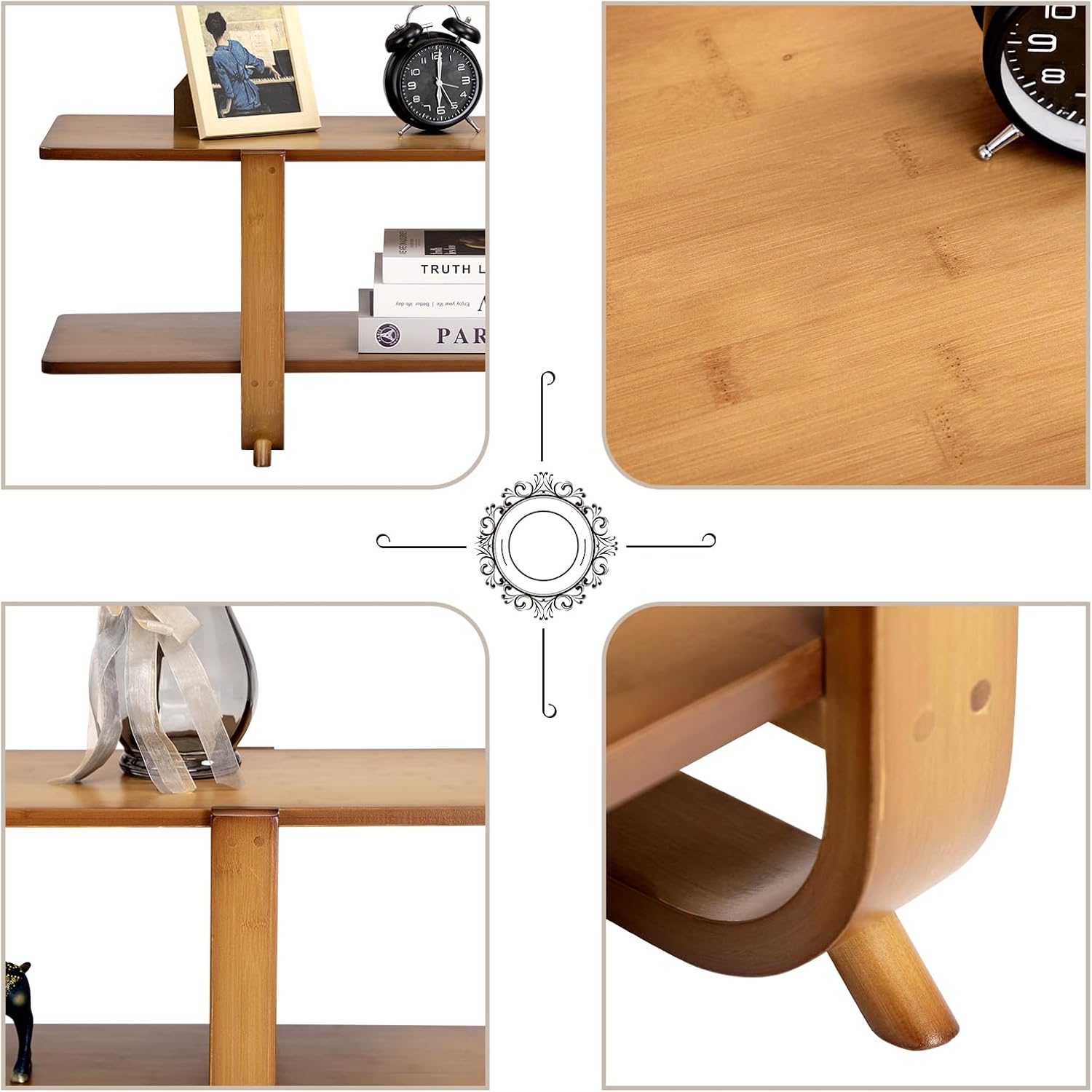 HollyHOME Bamboo TV Stand with Storage for TVs up to 65'', Modern Entertainment Center with 2 Open Shelf, Accent Media Console Table for Living Room, Bedroom, 55"(L), Walnut