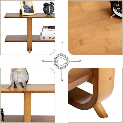 HollyHOME Bamboo TV Stand with Storage for TVs up to 65'', Modern Entertainment Center with 2 Open Shelf, Accent Media Console Table for Living Room, Bedroom, 55"(L), Walnut