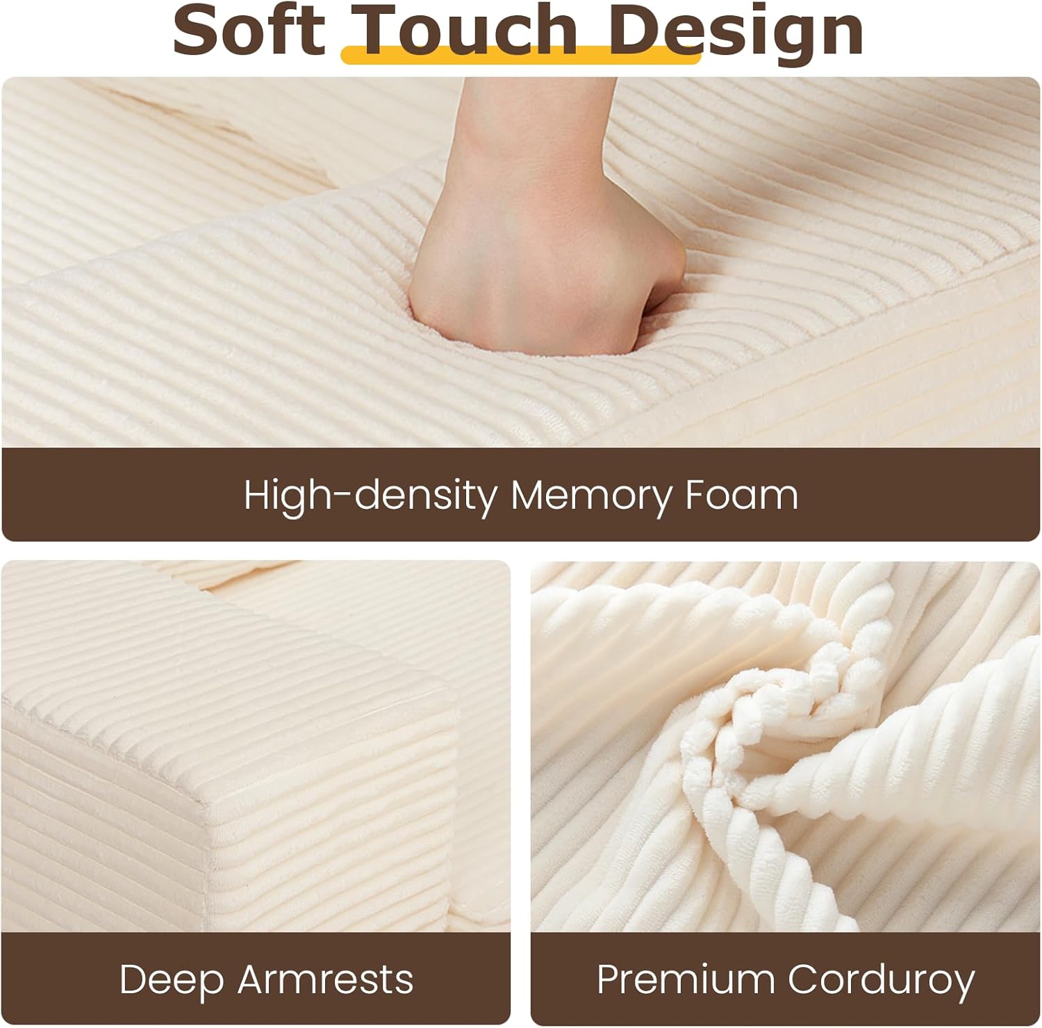 Convertible Sofa Bed, 3 in 1 Loveseat Folding Couch Bed Foldable - Chaise Lounge Chair & Floor Futon Sleeper, Corduroy Pull Out Sofa Bed with 4 Pillows for Living Room, Beige