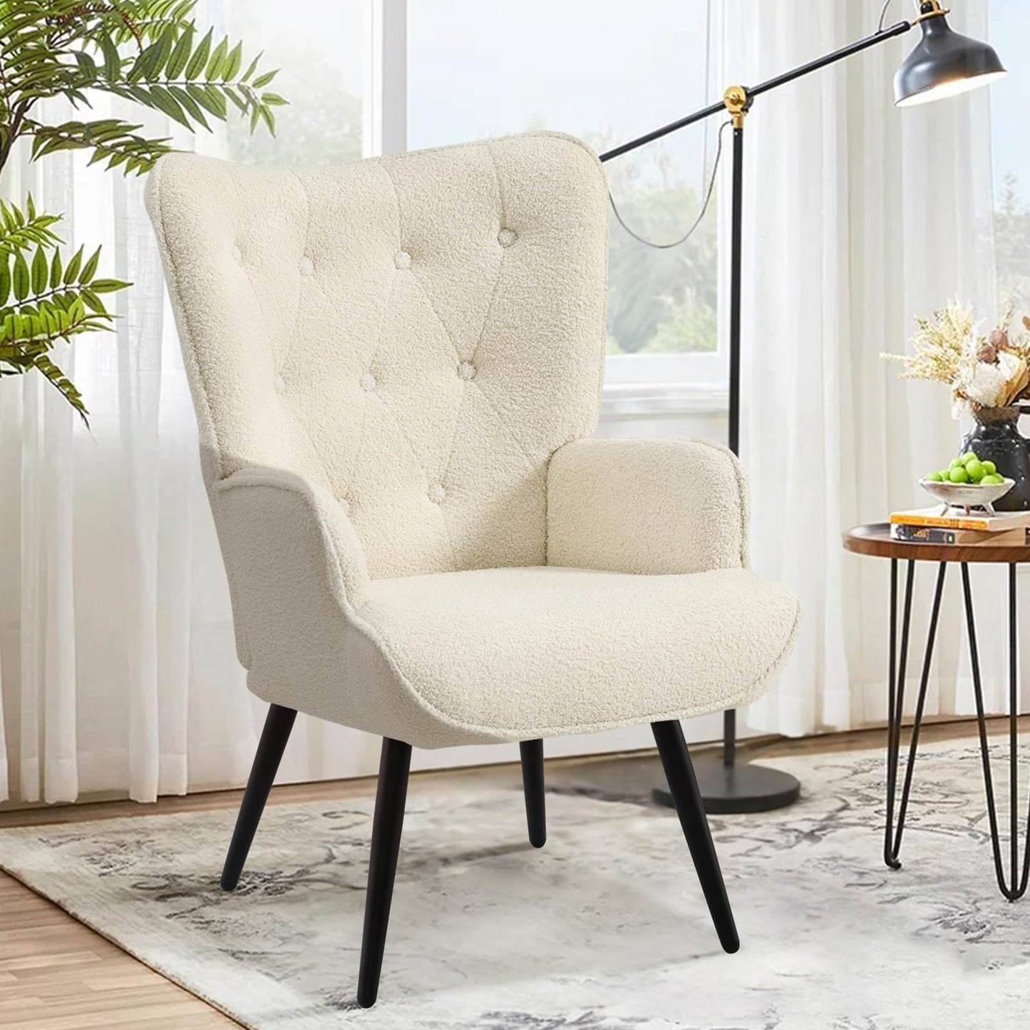 Armchair with Stool, Wing Chair with Stool Made of PU Leather, Armchair, Living Room Recliner Chair with Footrest, Lounge Chair, Upholstered Chair for Living Room, Bedroom, Study, Brown