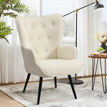 Armchair with Stool, Wing Chair with Stool Made of PU Leather, Armchair, Living Room Recliner Chair with Footrest, Lounge Chair, Upholstered Chair for Living Room, Bedroom, Study, Brown