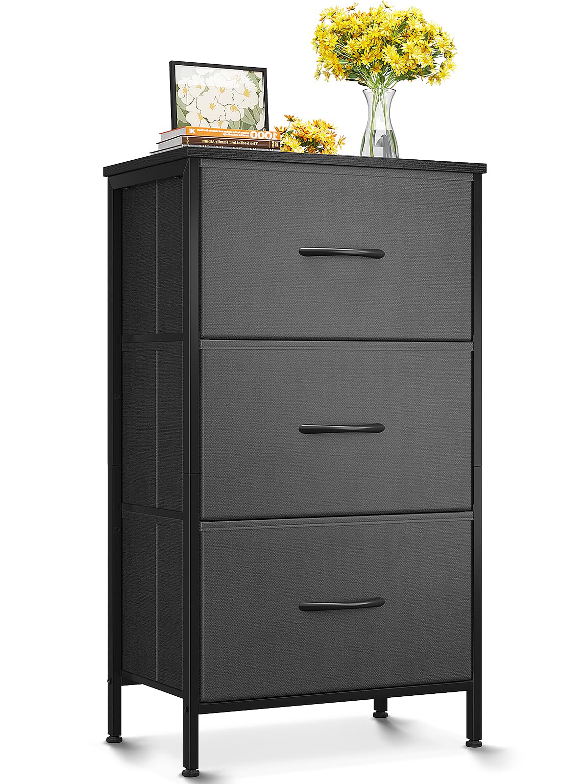 AODK Dresser for Bedroom Nightstand Small Dressers Chest of Drawers End Table for Living Room, Closet Dresser with 3 Storage Drawers Organizer Clothes, Black