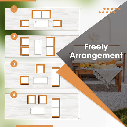 Devoko Patio Furniture 4 Piece Acacia Wood Outdoor Conversation Sofa Set with Table & Cushions Porch Chairs for Garden, Deck, Backyard, Natural