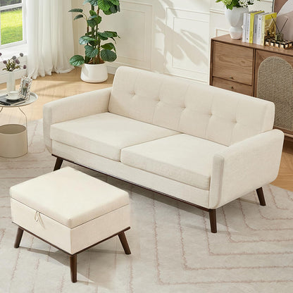 Kingfun 65.2" W Loveseat Sofa, Mid Century Modern Decor Love Seat Couches for Living Room, Button Tufted Upholstered Furniture, Solid & Easy to Install Small Couch for Bedroom Office Apartment, Beige