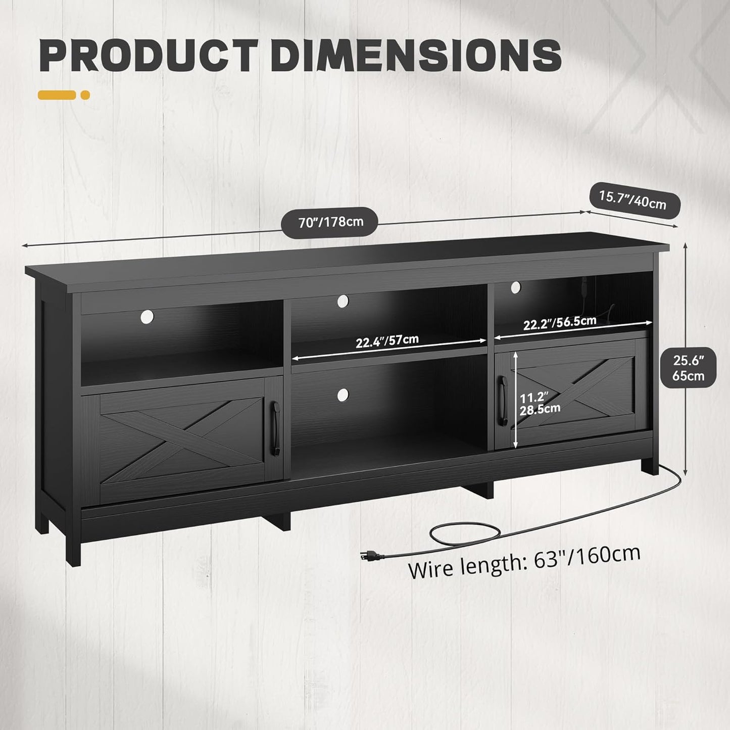 YITAHOME TV Stand for 80/75/70 Inch TVs with LED Lights, Farmhouse Entertainment Center with Storage Cabinets, Open Shelves & Adjustable Shelf for Living Room, Black