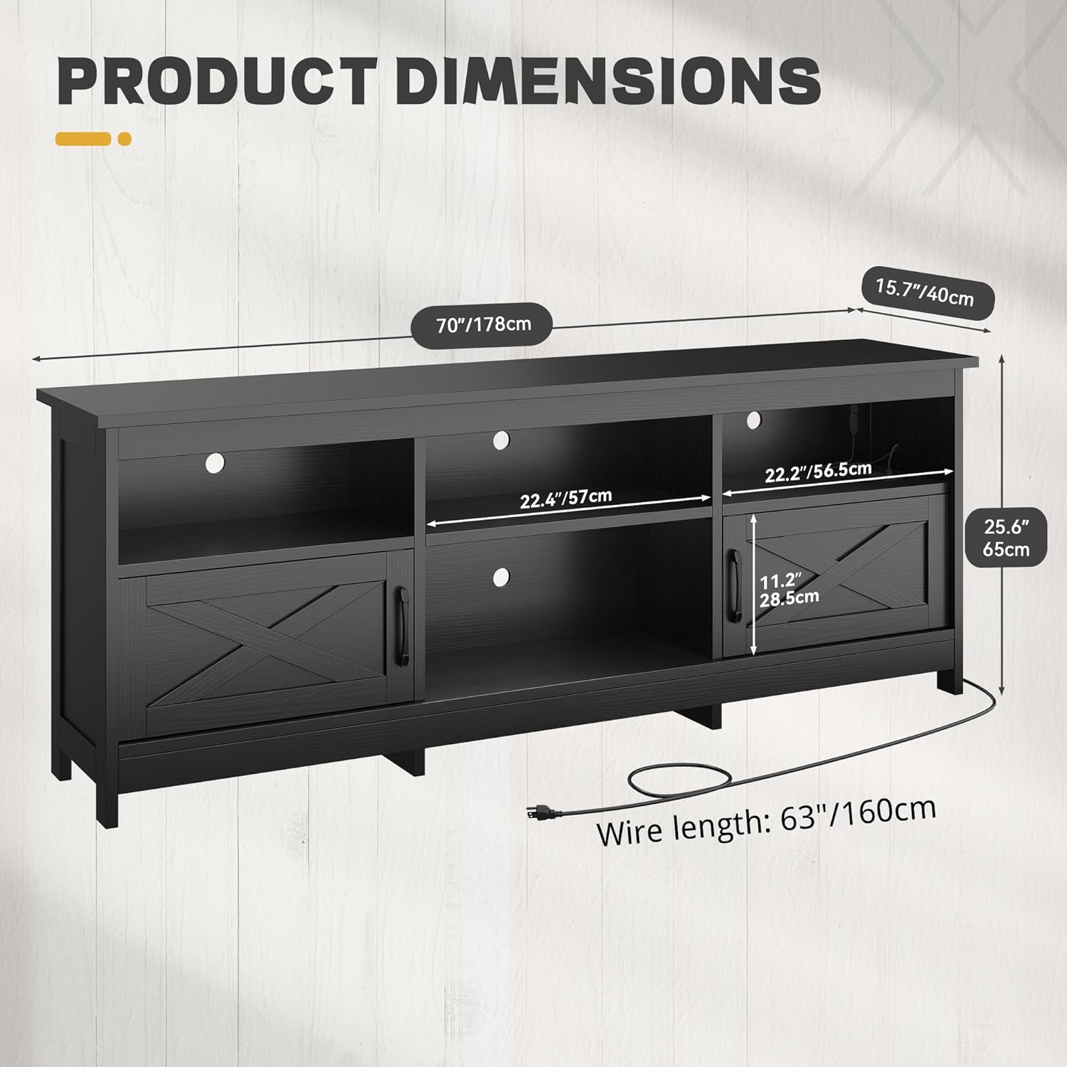 YITAHOME TV Stand for 80/75/70 Inch TVs with LED Lights, Farmhouse Entertainment Center with Storage Cabinets, Open Shelves & Adjustable Shelf for Living Room, Black