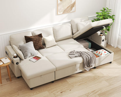 DURASPACE Sofa Bed Sleeper Pull Out 2 in 1 Sectional Sleeper Sofa Couches with Storage,USB, Cup Holder,Pullout Sectional Couches for Apartment Living Room (Dark Gray)