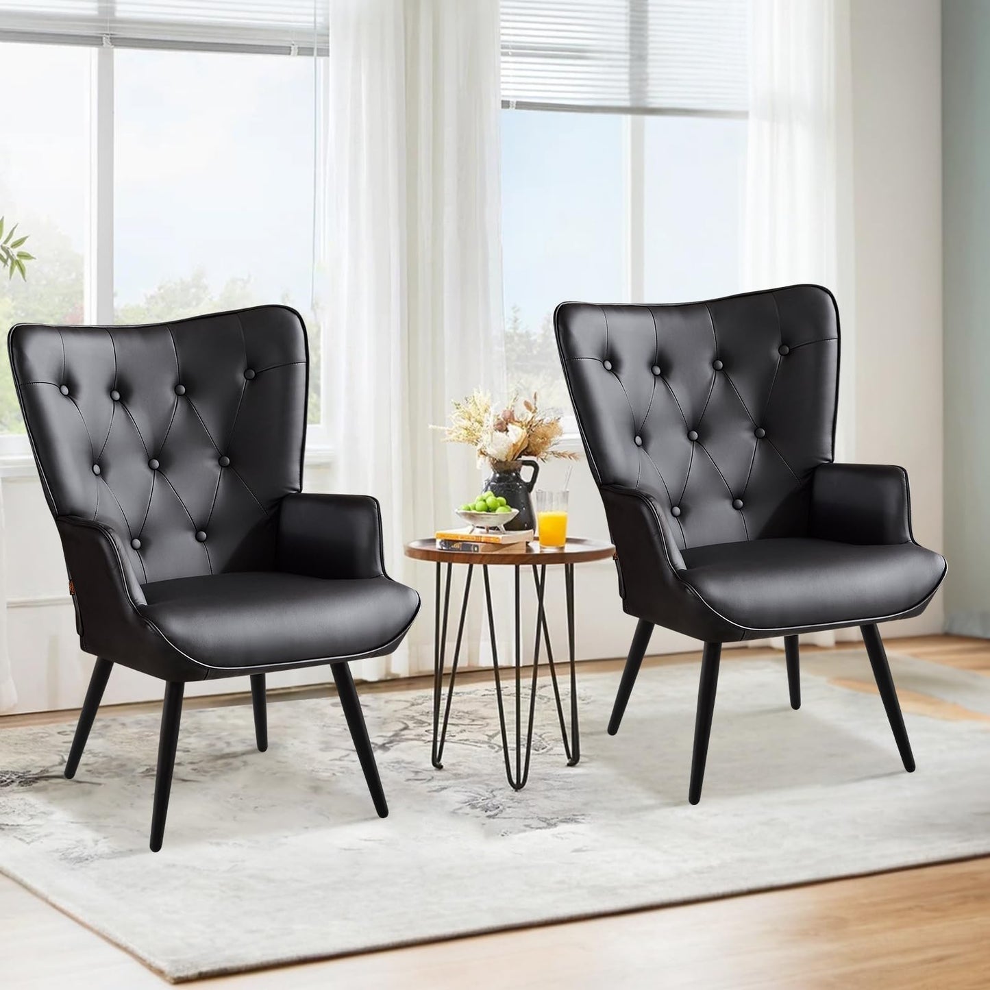 Armchair with Stool, Wing Chair with Stool Made of PU Leather, Armchair, Living Room Recliner Chair with Footrest, Lounge Chair, Upholstered Chair for Living Room, Bedroom, Study, Brown