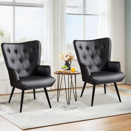 Armchair with Stool, Wing Chair with Stool Made of PU Leather, Armchair, Living Room Recliner Chair with Footrest, Lounge Chair, Upholstered Chair for Living Room, Bedroom, Study, Brown