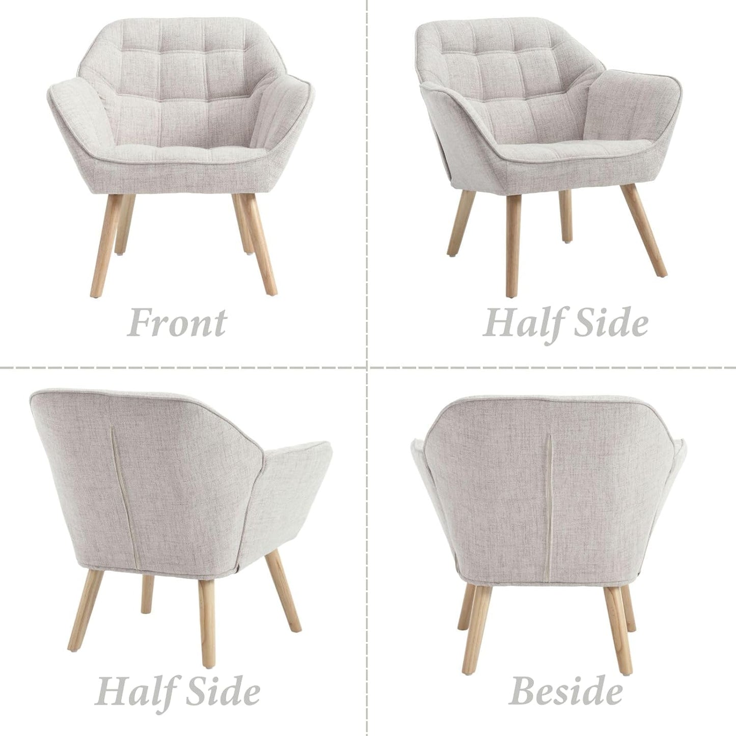 Accent Chair Armchair, Padded Armrest Chair, Reading Chair with Wooden Legs Made of Linen, Reading Chair, Single Sofa, TV Chair for Living Room, Bedroom, Lounges, Beige