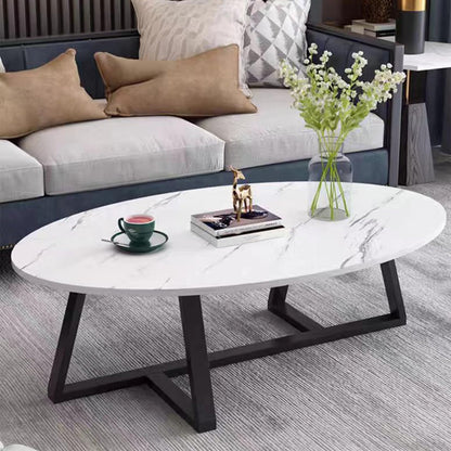 Coffee Table White Faux Marble Coffee Table for Living Room,Oval Center Tables Modern Tea Table for Small Space,Wooden Living Room Tables End Table with Sturdy Gold Metal Leg