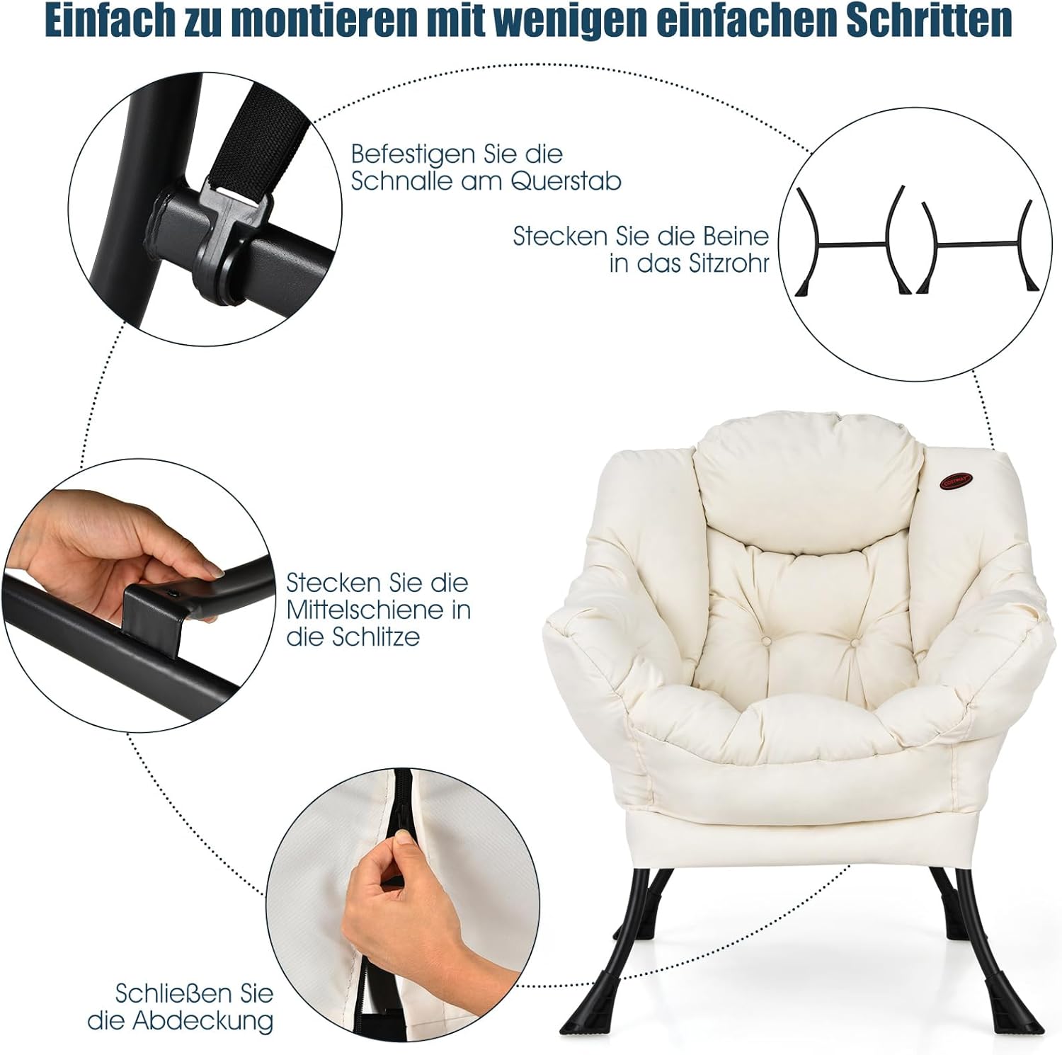 COSTWAY Padded Armchair, Recliner Chair with Armrests & Side Pocket, Lounge Chair, TV Chair, Wing Chair for Living Room, Bedroom, Office (Beige)