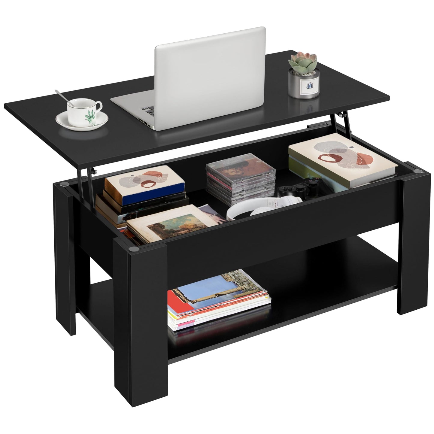 Yaheetech Lift Top Coffee Table with Hidden Compartment and Storage Shelf, Rising Tabletop Dining Table for Living Room Reception Room, 38.6in L, Espresso